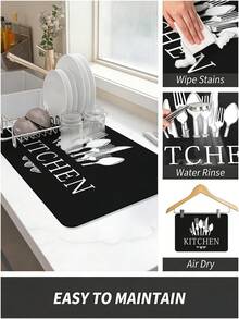 1pc Soft Thick Kitchen Mat, Anti-Slip Anti-Oil Kitchen Mat, Waterproof Kitchen Mat, Stain-Resistant Mat, Machine Washable, Entryway Mat, Kitchen Living Room Laundry Room Bathroom Absorbent Mat, Room Decor - Black - View 9