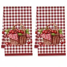 2件組紅色格紋蝴蝶結櫻桃圖案超細纖維廚房抹布，40*60cm/15.7*23.6in，單面印花，適用於餐廳廚房浴室裝飾的洗碗布，節日禮物 - 彩色 - 查看 12