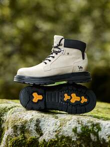 CAMEL CROWN Men's Water-Resistant High-Top Lace-Up Boots – Stylish, Non-Slip, Thick-Soled Work-Style Outdoor Boots - Gray-black - View 2