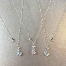 3 Pieces Set Of Ice Transparent Droplet Butterfly Necklace, Feminine Temperament, Niche Design, Best Friend Necklace, Collarbone Chain - Multicolor - View 2