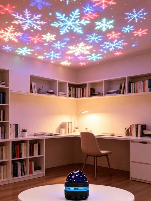 1pc Water Ripple Projector, Christmas Snowflake Atmosphere Light, Aurora Borealis Projection Lamp, Colorful Water Ripple Wall Projection, USB Powered, Remote Control, Suitable For Christmas Atmosphere Decoration, Bedroom, Living Room, Gift Scenarios / Compatible With Power Bank, Adapter