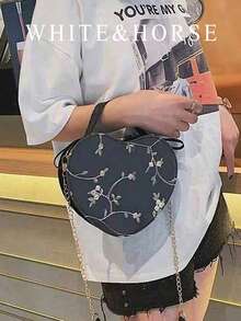 蕾絲心形小包，優雅刺繡斜挎單肩手提包，女款迷你手提包 - 黑色 - 查看 1