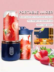 1pc Portable Electric Juicer, 400ml Wireless Mini Blender Cup, USB Rechargeable Smoothie Maker With Optional Dual Cup Design, Perfect For Fruits & Vegetables. Suitable For Sports, Home And Travel, Practical Christmas & New Year Gift For Women - Multicolor - View 6
