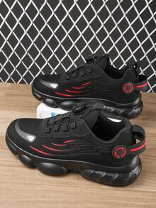Men's Black And Red Chunky Sneakers, Mesh Panel Design With Sleek Lines, Thick Sole For Vibe, Versatile Running Shoes For Daily Wear - Black and Red - View 1