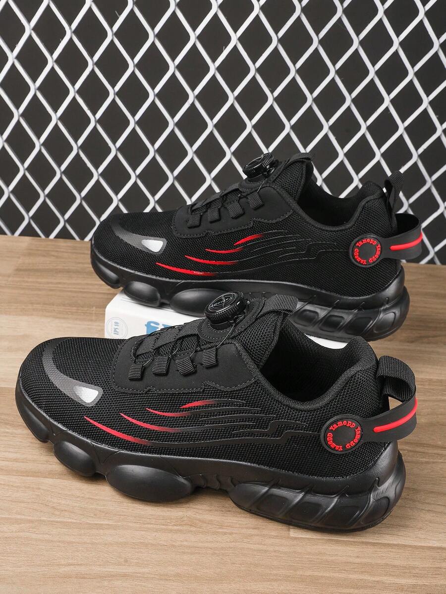 Men's Black And Red Chunky Sneakers, Mesh Panel Design With Sleek Lines, Thick Sole For Vibe, Versatile Running Shoes For Daily Wear - Black and Red - View 1