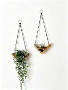 Estanterías colgantes de cuerda, estanterías de plantación de madera rural, estanterías de almacenamiento colgantes, decoraciones de pared creativas de madera - Ver 10