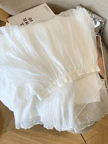 Women's French A-Line Patchwork Puff Cake Gentle Elegant Versatile Mid-Length Skirt White - White - View 3