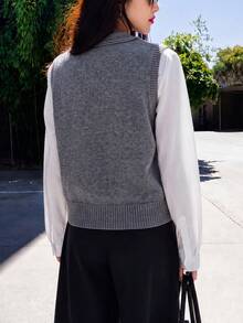 Cardigan Vest Wanita Kasual Minimalis Serbaguna dengan Desain Resleting, Musim Gugur/Musim Dingin - Grey - View 3