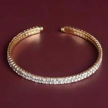 1pc Fashionable Rhinestone Encrusted Bracelet For Women, Suitable For Daily Wear And Party - Yellow Gold - View 13
