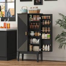 Kitchen Cabinet 120x59x30cm, Sideboard, Spacious 2-Door Sideboard With Shelf On The Door, Vintage Style Storage Unit - Suitable For Kitchen, Dining Room, Living Room And Hallway. - Black + MDF + European - View 11