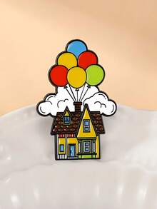 Cute Balloon Brooch Collection – Flying House And Clown Enamel Pins For Bag Jacket Accessories - Flying Balloon House - View 2