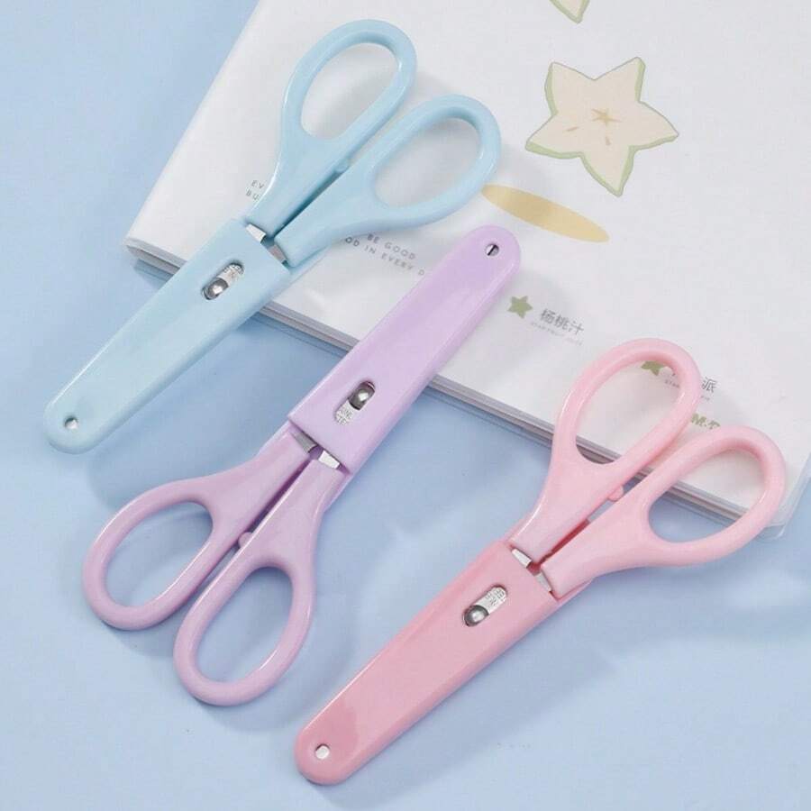 3-Color Stainless Steel Round Tip Scissors With Protective Cover, Pink, Purple And Light Blue Portable Multi-Function Scissors, Ergonomic Design, Suitable For Office, School, Home And Craft Projects - Multi-color - View 1