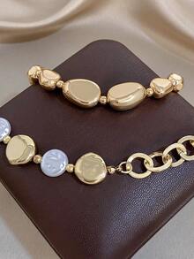 18k Gold Plated Asymmetrical Stone Gold Bracelet, Women's Bracelet, Designer Jewelry, Charming Bracelet, High Quality Luxury Jewelry, Luxury Bracelet, Jewelry Set, Heavy Jewelry, Gold Plated Jewelry, Suitable For Daily, Date, Party, Vacation Season, Back To School Season, Summer Jewelry, Beach Jewelry, Bohemian Jewelry, Women's Beach Accessories, Birthday Gift, Girlfriend Gift, Mother Gift - Multicolor - View 4