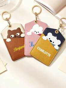 Personalized Cartoon Animal Card Holder, Cute Cat, Seal, Dog, Whale PU Leather ID Badge Holder With Keychain, Custom Text Bus Card Work Access Card Holder, Custom Name Cute Animal PU Card Holder Keychain Personalized Text ID Card Holder Gift - Multicolor 2 - View 5