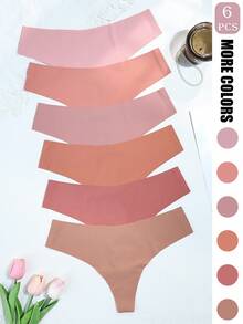 GYEY 6pcs V-Cut Seamless Thongs - Invisible No-Show Low-Waist Friendly Ultra-Soft Skin-Friendly Panties - Pink - View 2
