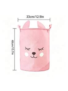 1pc New Ear Bear Cotton Linen Storage Basket For Nursery, Waterproof Foldable Laundry Hamper With Double Handles Stores Kids Clothes Toys And Sundries - Multicolor - View 4
