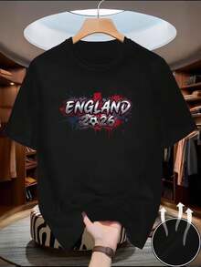 Camiseta de manga corta para hombre con estampado 2D del equipo de fútbol de Inglaterra 2026, top casual ligero de cuello redondo para las salidas diarias de los aficionados al deporte. - Blanco - Ver 1
