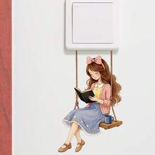 10/6/4/3/2/1pc Cute Cartoon Girl And Puppy Light Switch Stickers Minimalist Kawaii Walking Character Removable PVC Aesthetic Switch Panel Wall Decals For Bedroom Home Decor - Little Girl - View 7