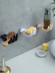 1pc Hand-Shaped Wall-Mounted Jewelry Holder/Soap Dish, Creative Palm Design Storage Rack For Bathroom, Bedroom, Vanity - Multicolor - View 5