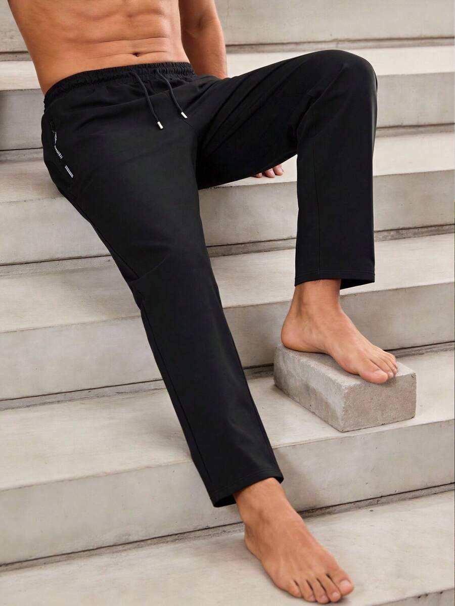 Men's Spring/Autumn Sports Long Pants, Comfortable And Sweat-Absorbent, Straight Leg, Suitable For Running, Basketball, Soccer And Gym Workouts - Black - View 1