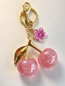 2pcs Unique Shiny New Cherry And Sakura Pendant, (Pink + Red) Small Flower Keychain Pendant, Suitable As Bag Accessory, Women's Handbag And Accessories, Car Keychain, Key Ring, Jewelry Gift, Car Accessory, Suitable For Girls, Female College Students And Office Women As Decoration. It Is An Ideal Choice For Birthday Gift, Christmas Gift, Halloween Gift, Valentine's Day Gift, New Year Gift For Friends. - Multicolor - View 5