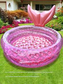 1 Set Vintage Round Mermaid Inflatable Pool, Thickened Bubble Bottom, Foldable, Suitable For Yard, Lawn, Beach, Indoor Water Play, Party Water Entertainment, Portable Storage Space-Saving, Home Water Play Pool, Summer Leisure Holiday Water Play Essential - Multicolor - View 7
