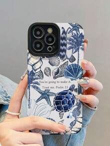 1件新款時尚貝殼海龜標語圖案防震皮革手機殼，日常保護必備，時尚風格，送給朋友、家人等的完美禮物，適用於iPhone17/17Air/17Pro/17ProMax/iPhone16/16Plus/16Pro/16ProMax/iPhone15/15Plus/15Pro/15ProMax/iPhone14/14Plus/14Pro/14ProMax/iPhone13/13Pro/13ProMax/iPhone12/12Pro/12ProMax/iPhone11/iPhone11Pro/11ProMax - 彩色 - 查看 1