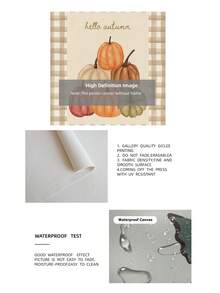 1pc Frameless Hello Fall Plaid Canvas Poster, Cozy Neutral Autumn Wall Art Decor For Kitchen, Bedroom, Dorm Essentials, Funky Vintage Prints For Back To School, College Room - Pumpkin - View 11