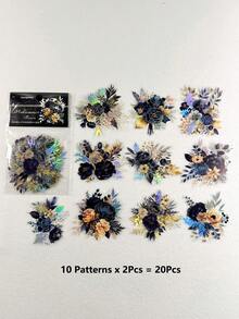 1包復古花卉PET貼紙組，適用藝術拼貼、DIY裝飾、剪貼簿、手帳與計畫本，20張/包，返校季文具用品 - 彩色 - 查看 7