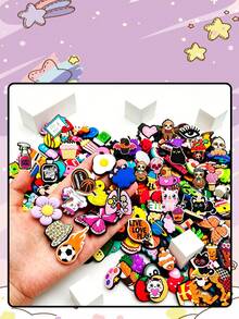 Random 10-100pcs Cute Cartoon Series Shoe Charms, Food/Animal/Flower/Sports, Suitable For Clogs, Sandals, High-Quality Shoe Accessories, Perfect Gift For Teens, Men, Women And Adults - Colorful - View 3