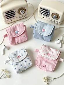 12/1pc Aesthetic Pastel Fabric Wireless Earphone Protective Case With Star Sequin Pattern And Heart-Shaped Snap Button, Mini Earphone Storage Bag, Portable Key And Coin Organizer, Suitable For University, Office, Daily Use, All Seasons - Multiple Colors and Styles - View 10