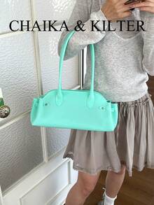 CHAIKA & KILTER 1件裝純色PVC布料女款時尚單肩保齡球果凍包，雙手把設計搭配拉鍊開合，適合日常與街頭穿搭 - 淺藍色 - 查看 7