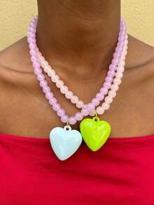 Summer Colorful Beaded Sweet Versatile Heart Necklace Women's Dopamine Style Collarbone Chain Accessory - Beaded Necklace - View 4
