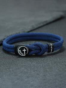 1Pc Men Rope Knot Bracelet, Christian Cross Engraved Wristband, Never Give Up Inspirational Paracord Hand Rope, Faith Religious Jewelry Gift For Guys - 4mm Bracelet - View 9