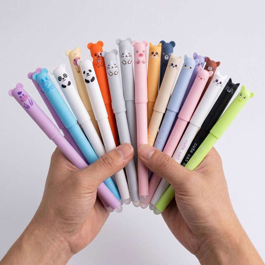 25PCS-Colorful Animal Pattern Erasable Gel Pens (4 Pens + 20 Refills + 1 Pencil) Thermosensitive Erasable Ink, Blue & Black Refill, First Day Of School - Multicolor - View 1