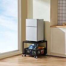 Fridge Stand With Storage, 198 Lbs Fridge Table With Movable Storage Cart Swivel Wheels, Beverage Refrigerator Stand Coffee Bar, Fridge Organizer Office Home Dorm, Black - B - View 9