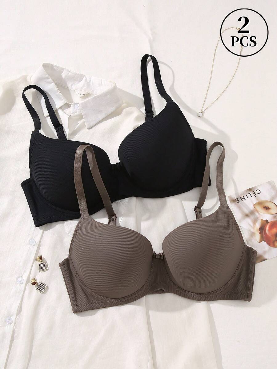 mimilemon 2pcs/Set Multi-Color Plus Size Women Full Coverage Underwire Comfortable Bra