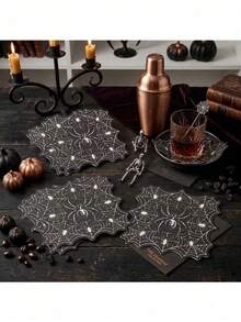16pcs/Pack Black Spider Web Design Disposable Napkins, Suitable For Halloween, Horror Theme Party, Haunted House Event, Halloween Family Gathering Table Decoration And Halloween Birthday Party Decoration - Multicolor - View 5