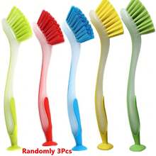 3Pcs/1pc Suction Cup Dish Brush Set, Soft Bristle Long Handle Cleaning Brush, Kitchen Sink Scrubber For Bowls, Pots, Pans, Stoves And Bathroom Cleaning - Multiple Styles - View 10
