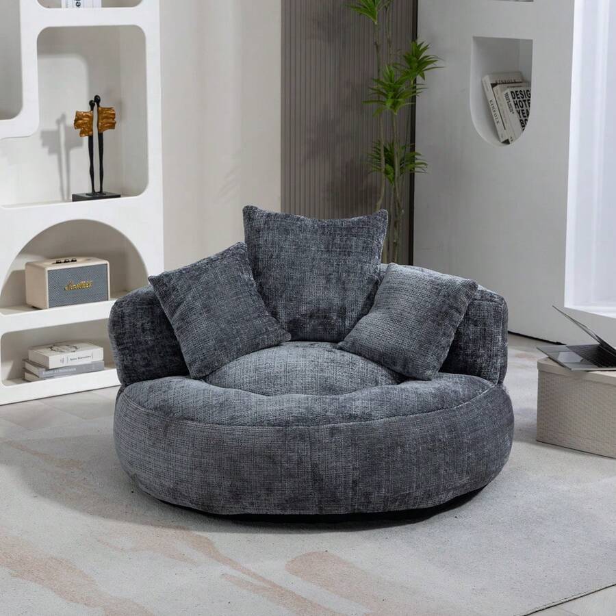 Lazy Sofa, Single Seat Bean Bag Sofa Chair, High-Back Durable Chenille Soft Recliner, Upholstered Lounge Sofa Chair, Includes 3 Pillows, Indoor/Outdoor Use, No Assembly Required, Suitable For Living Room, Bedroom And Apartment(Dark Gray) - 灰色 - 查看 1