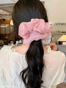 5pcs Lightweight Oversized Organza Scrunchies, Floral Bud Mesh Hair Ties With Premium Feel - Multicolor - View 4