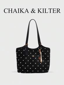 1 pièce Sac à épaule de mode en tissu suédé mat de couleur unie, sac à main vintage décontracté pour femmes avec bouton-pression et fermeture éclair, grand sac fourre-tout de grande capacité, convient pour les voyages, les achats, les rendez-vous, cadeau pour femmes, convient aux adolescentes, aux étudiantes, aux débutantes et aux employées de bureau, très adapté pour le bureau, le campus, le travail, les affaires, les trajets, l'extérieur, les voyages, les sorties (vendu avec pendentif) - Noir - Voir 4