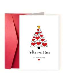 1pc Heart Christmas Tree Greeting Card, To The One I Love At Christmas Holiday Card, Christmas Gift For Husband, Wife, Boyfriend, Girlfriend & Couples - Multicolor - View 2