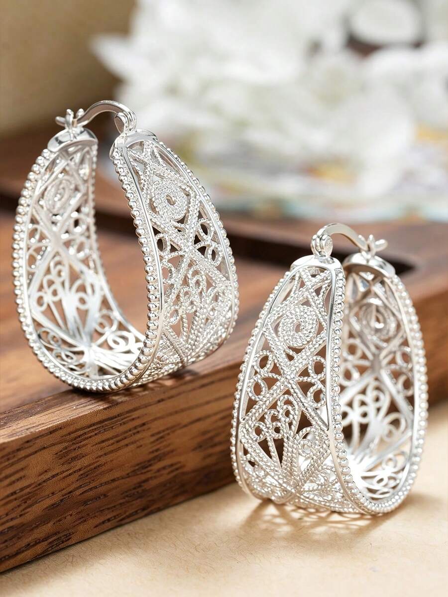 1 Paio di Bellissimi Orecchini a Cerchio da Donna, Adatti per Matrimonio, Fidanzamento, Anniversario, Feste, Regalo per San Valentino - 6# - Visualizzare 1