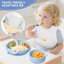 Silicone Baby Feeding Set 5pc, Anti-Choke Spoon & Fork, Waterproof Bib, Easy-Clean, 6M+, New Mom Gift - Blue - View 6
