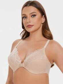 MELENECA Women's Racerback Front Closure Full Coverage Unlined Plus Size Underwire Bra - Apricot - View 5