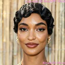 4 Inch Short Finger Deep Wave Wig Machine Made Full Cap For Women,Natural Water Wave Pixie Cut Bob Wig Soft Cuticle Aligned Hair Easy Install Daily Dating Hairpiece - Natural Black - View 10