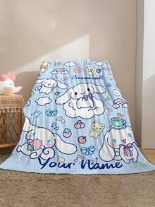 SANRIO 雲端 Cinnamoroll 卡通客製化毯，可印上您的名字，適合送給朋友和女朋友的禮物，280GSM 超柔軟客製化熱壓毯 - 彩色 - 查看 3