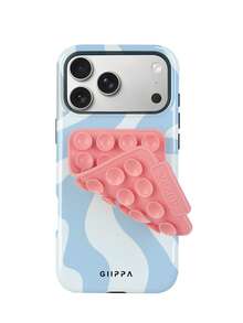 GIIPPA 1組不對稱波浪圖案淺藍色手機殼 + 粉色吸盤，相容 iPhone 17 Pro Max、16 Pro Max、15 Pro Max、14 Pro Max，韓系時尚趣味手機殼，相容 iPhone 11/12/13/14/15/16 Pro Max Plus，優雅設計男女皆宜，適合聖誕節、情人節、復活節、婚禮季與生日送給女友的理想禮物 - 淺藍色 - 查看 1