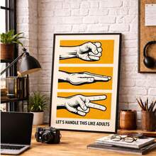 1pc Lets Handle This Like Adults Rock Paper Scissors Wall Art Canvas Poster Prints Funny Game Quotes Painting Artwork Picture Giclee Print Bar Office Game Room Living Room Home Decors Unframed Or Framed/Wooden Hanging - Pattern - View 1